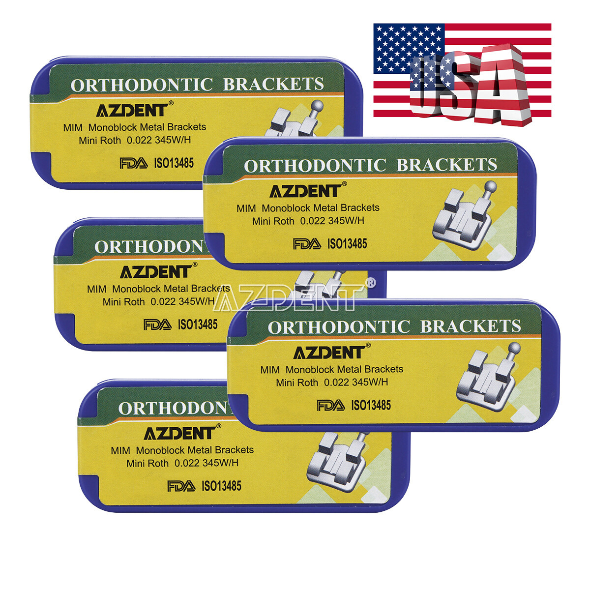 AZDENT Dental MIM Monoblock Metal Bracket Braces Mini Roth.022 345 Hooks