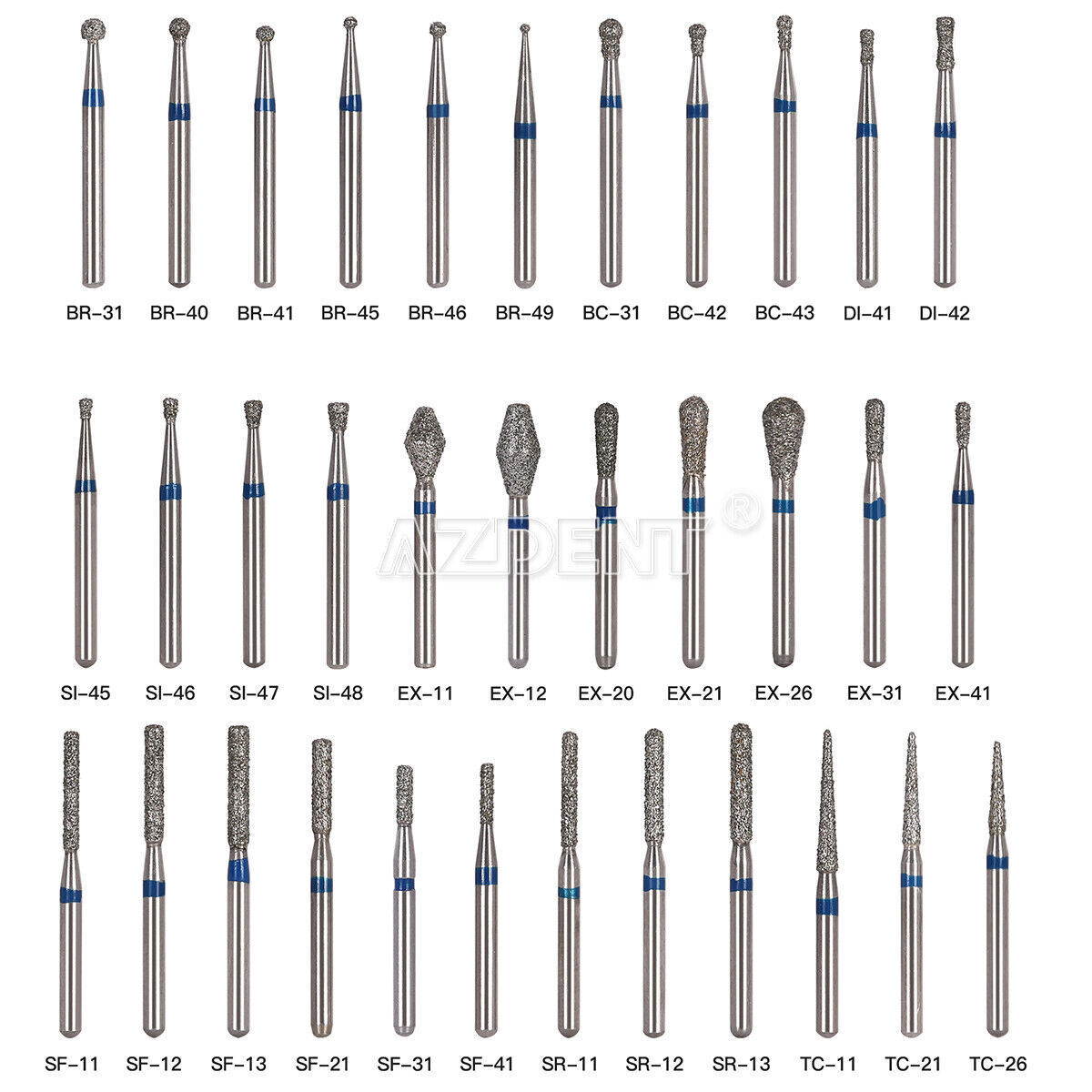 AZDENT Dental Diamond Burs For High Speed Handpiece Friction Grip 5Pcs/Box