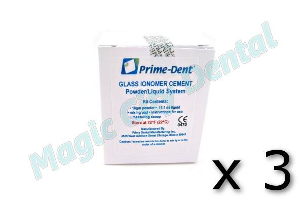 New Prime-Dent Permanent Glass Ionomer Dental Luting Cement #010-020 (Set Of 3)