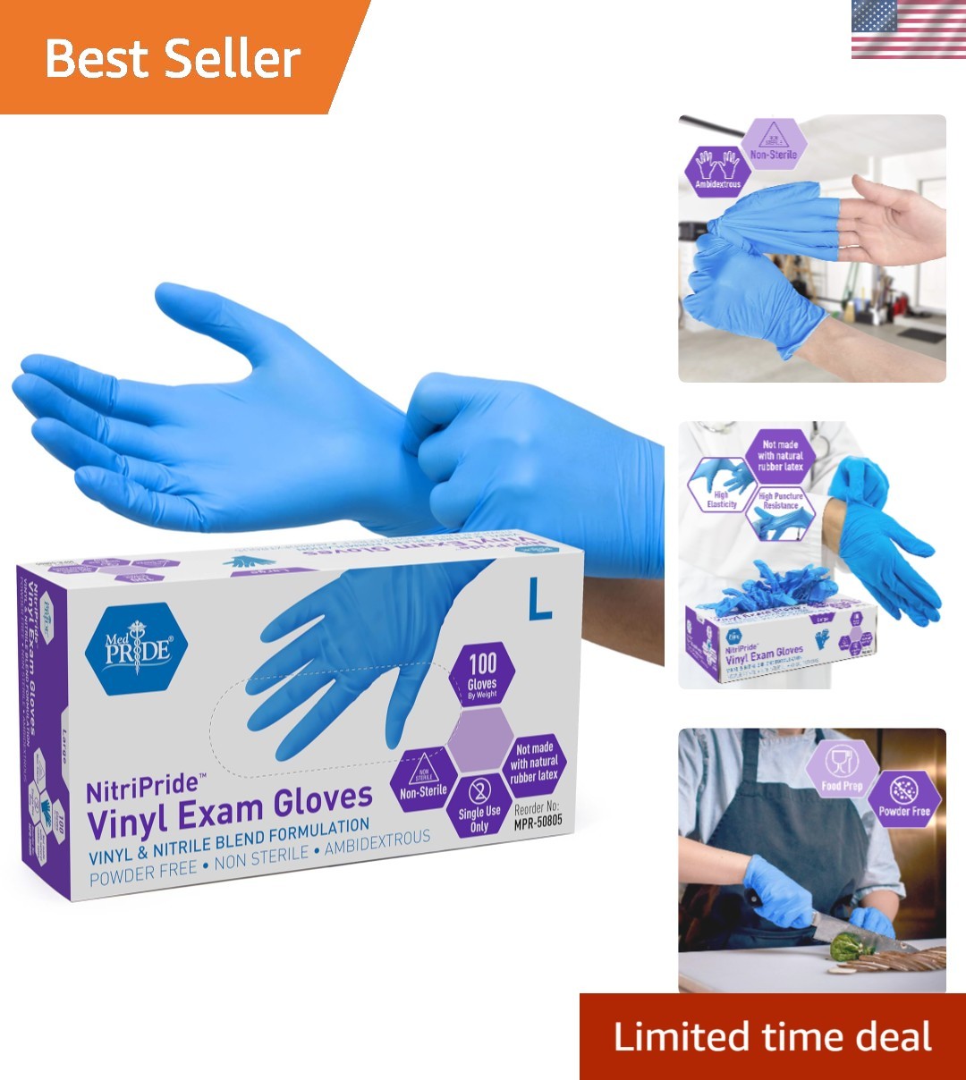 Disposable Blue Nitrile/Vinyl Gloves – Comfort Fit for Medical & Everyday Use