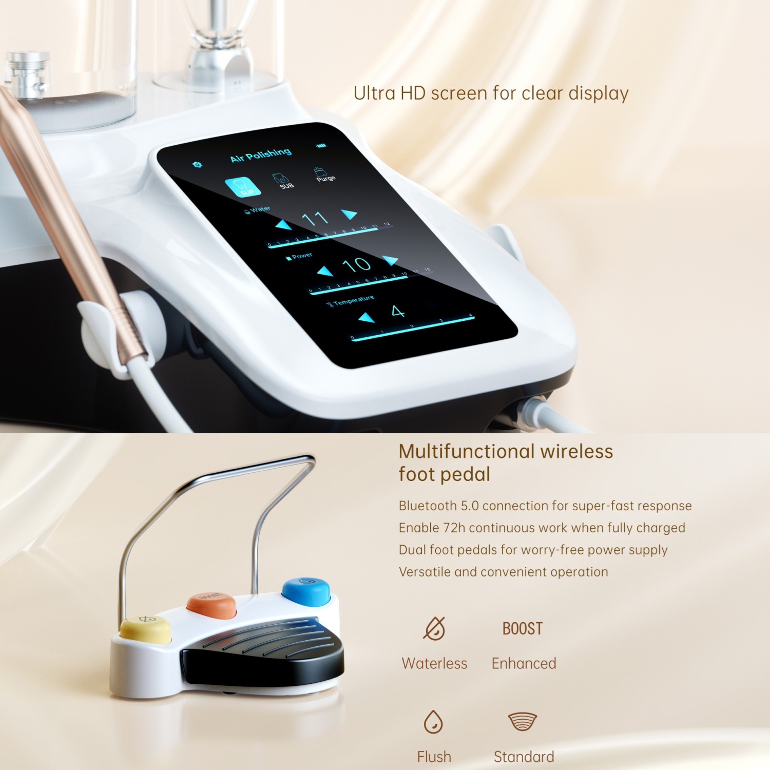 Woodpecker PT-B Mini Dental Air Polisher Wireless Foot Control w/ Prophy Powder