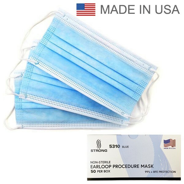 Strong Disposable Medical Surgical Ear-Loop Face Masks 50pcs Made in USA 5310