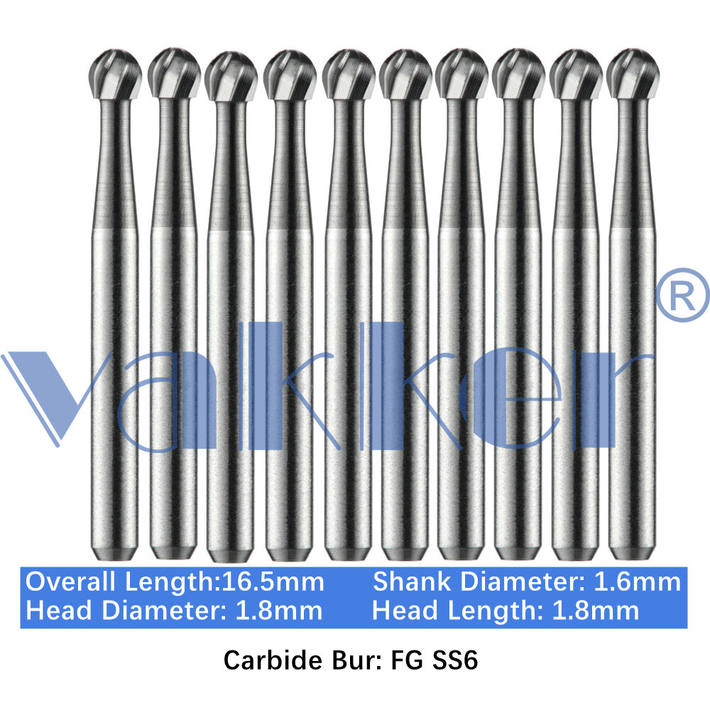Vakker 10PC Dental Bur Friction Grip Carbide Burs FG SS 2 6 8 Short Shank 16.5mm