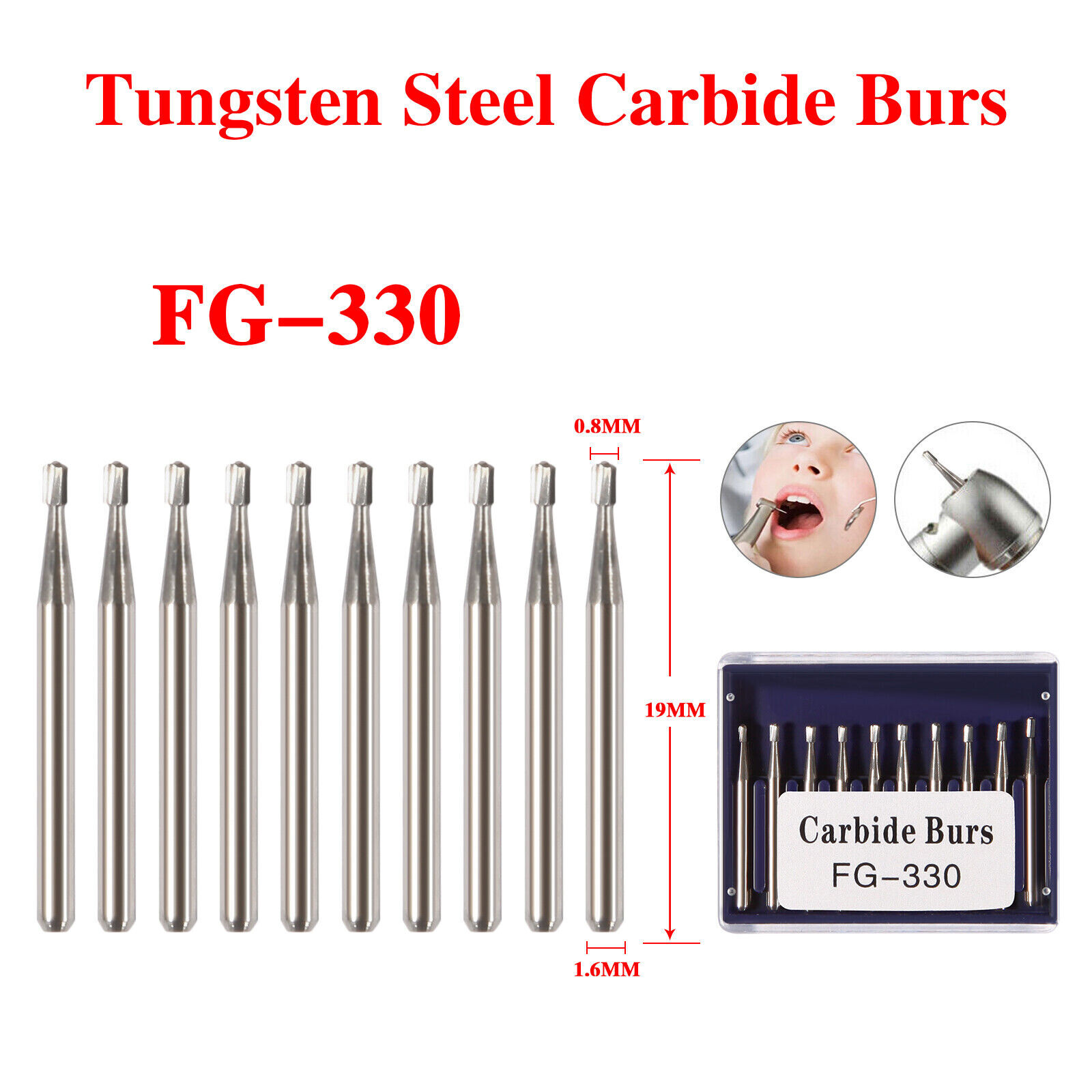 Dental Carbide Burs Tungsten Steel Bur FG # 330 Pear for High Speed Handpiece