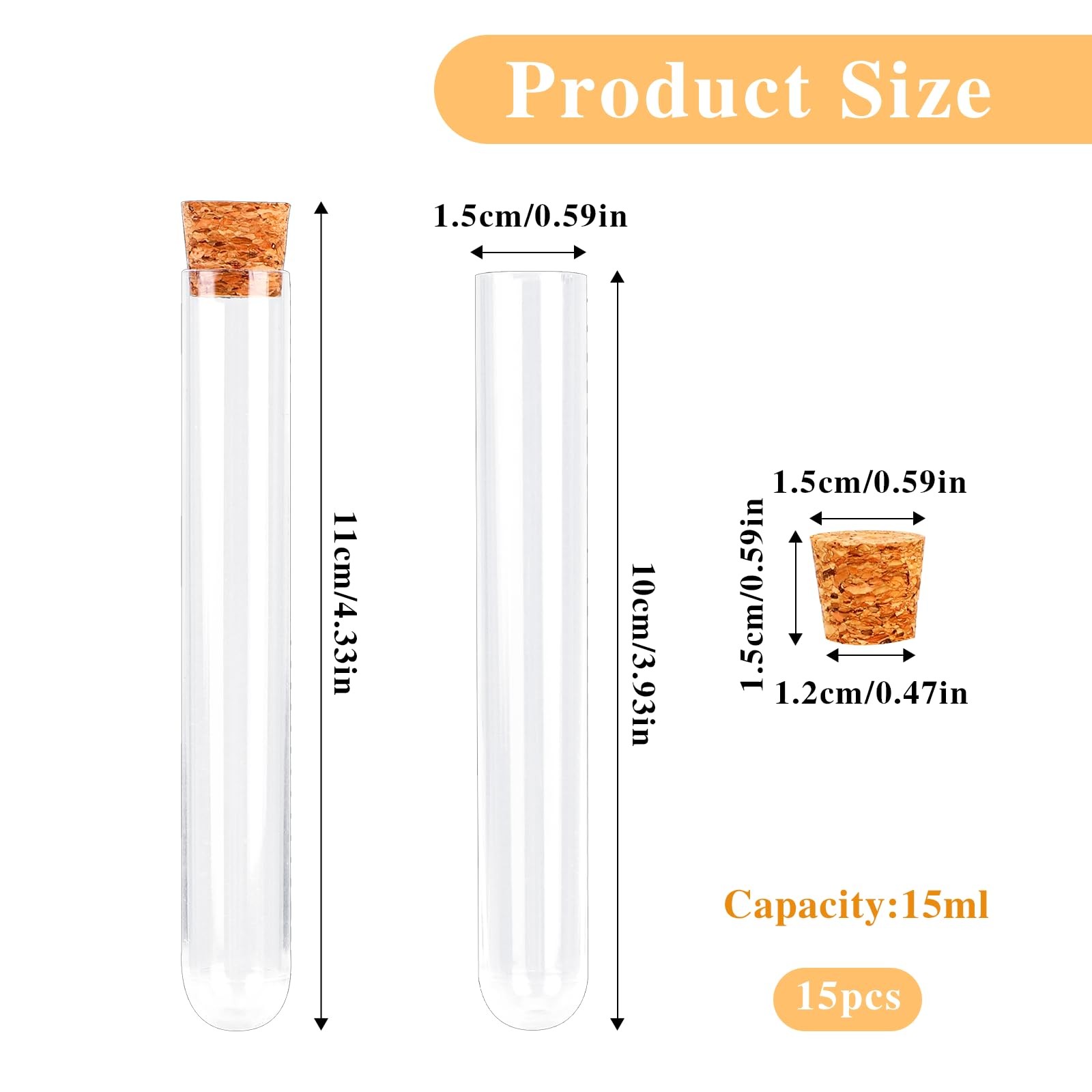 15x100mm (15ml) Plastic Test Tubes with Lids, Clear Vials with Seal Cap Conta…