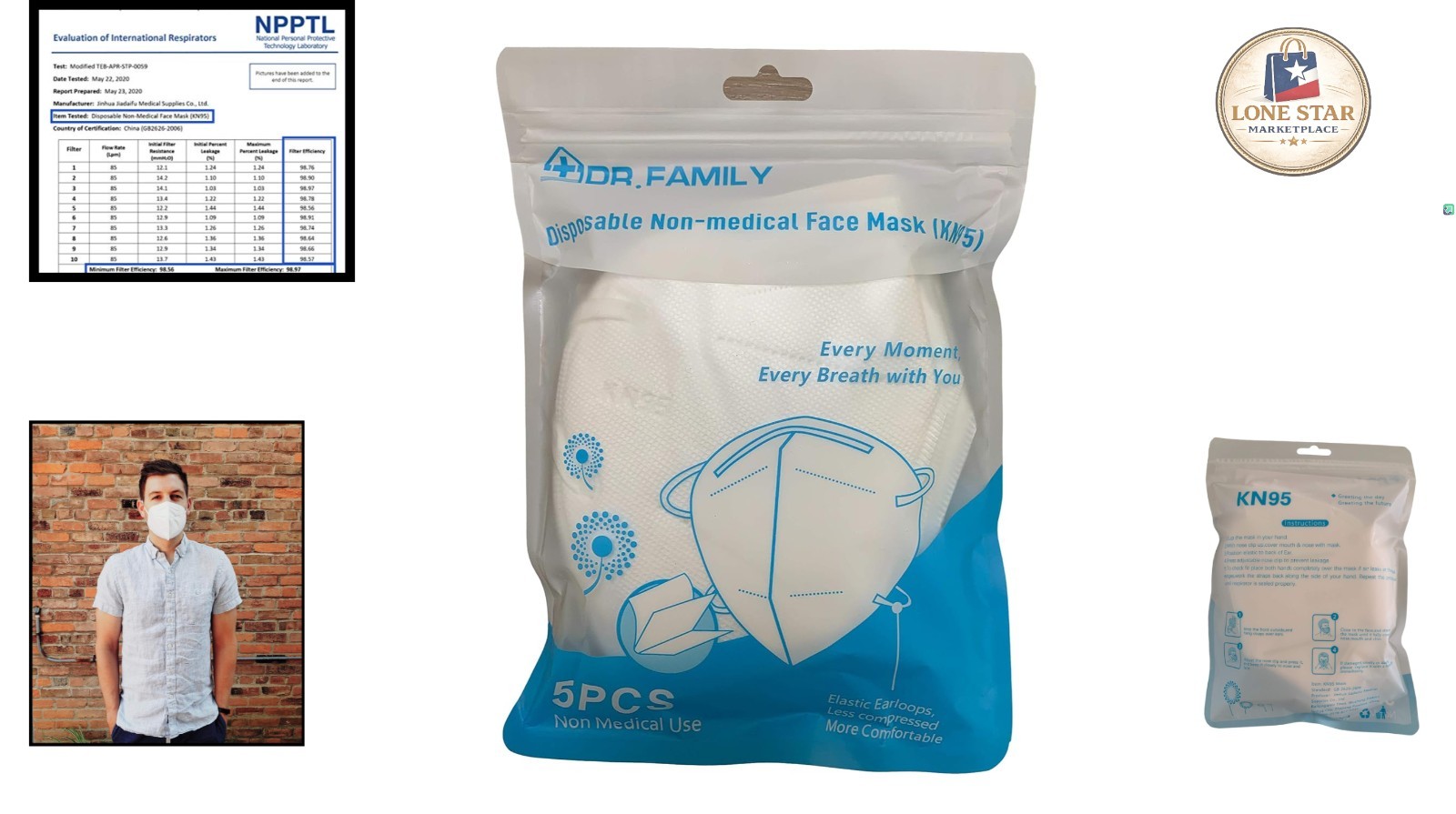 KN95 Disposable Masks – 5 Pack, Breathable and Comfortable with 95% Filtration