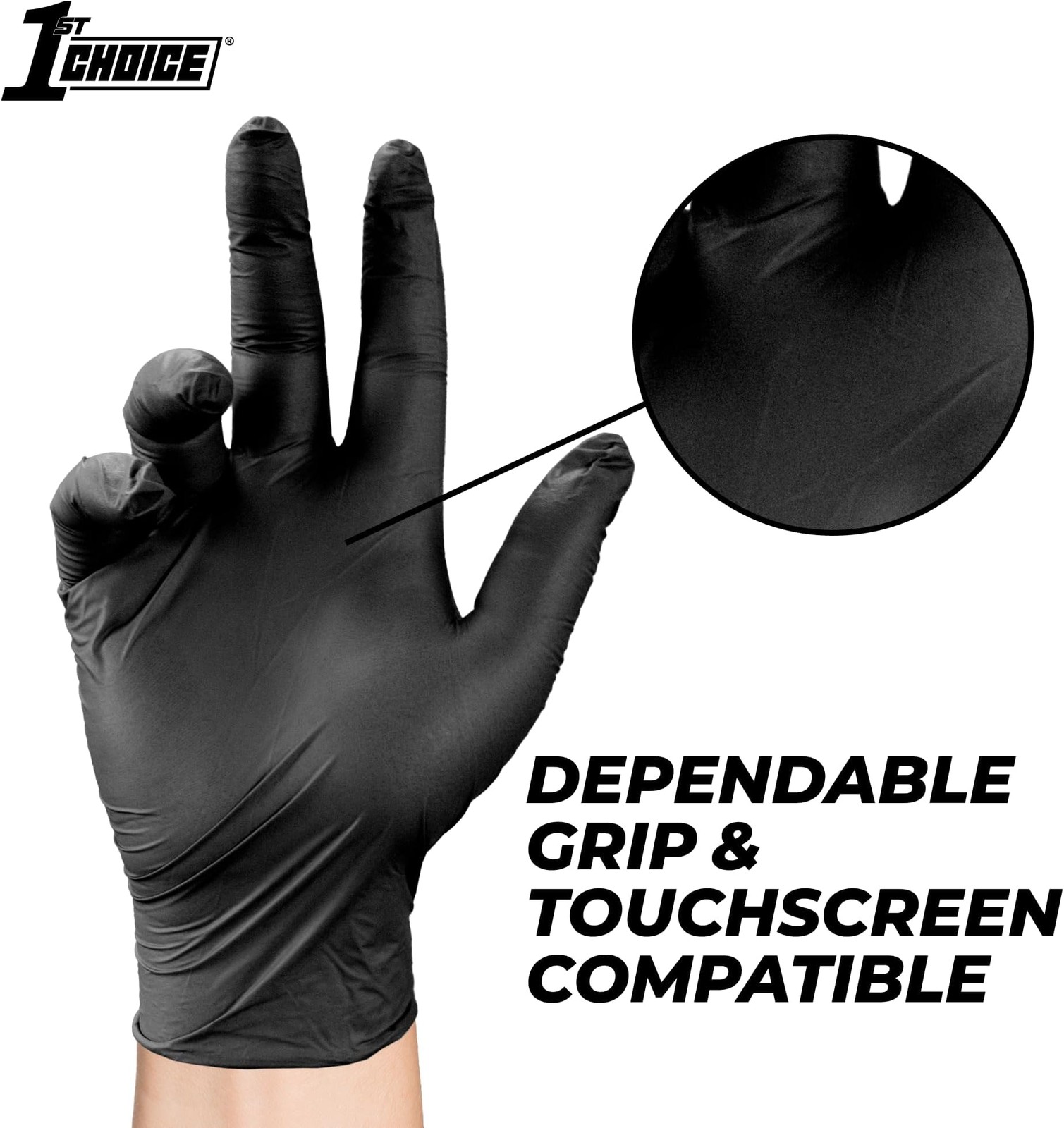 1st Choice Black Nitrile Gloves Disposable Latex Free – Exam Grade Black Glov…