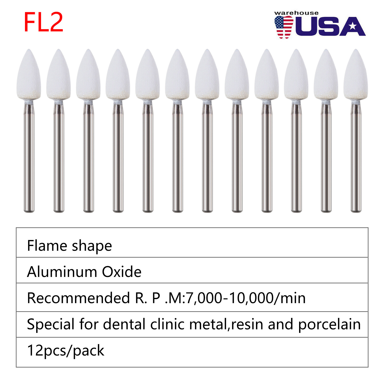 12pc/Pack Dental White Polishing Stones Flame shape FG bur Arkansas Stone Points