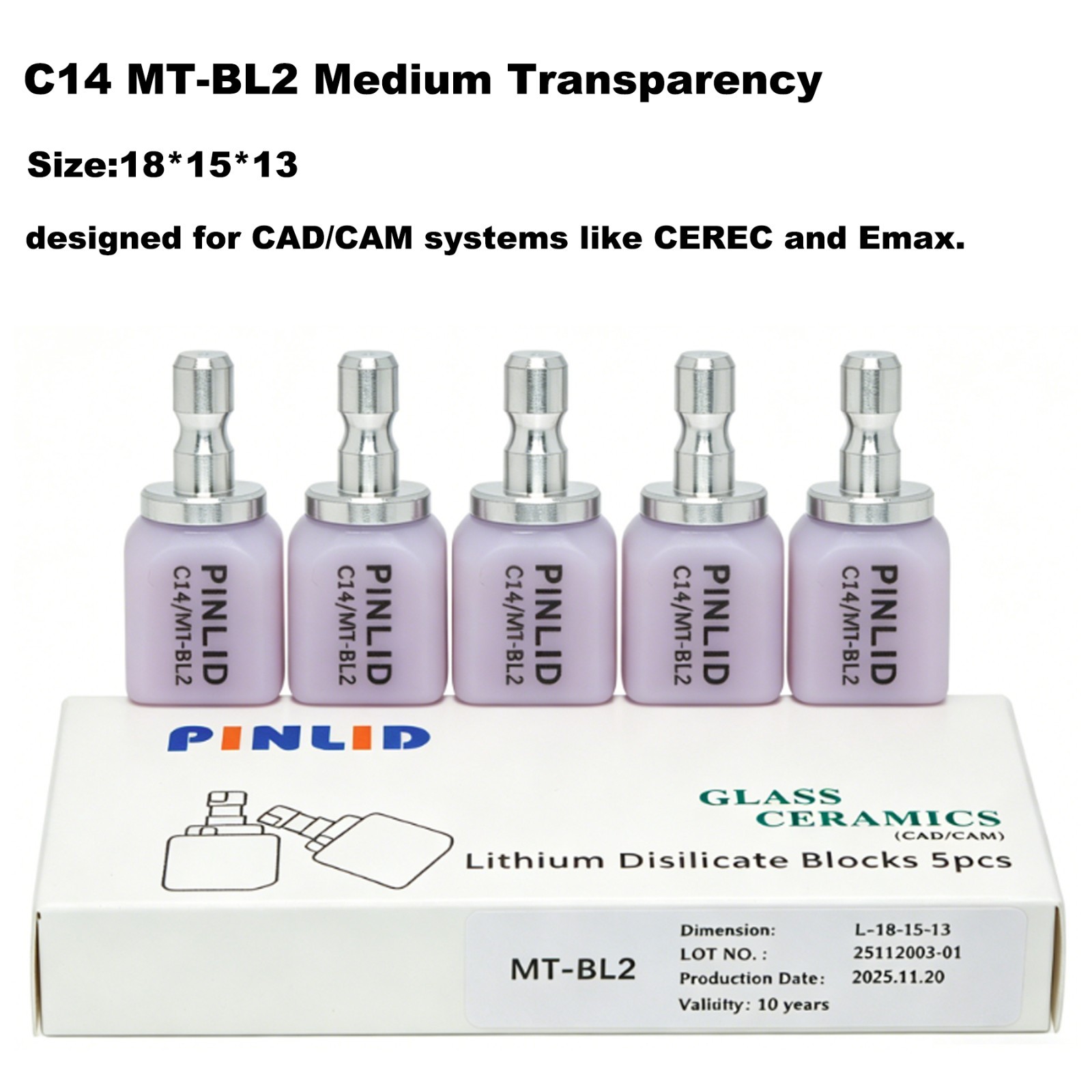 US 5Pcs/Box C14 Emax Ceramic Blocks MT Lithium Disilicate Block CAD/CAM CEREC