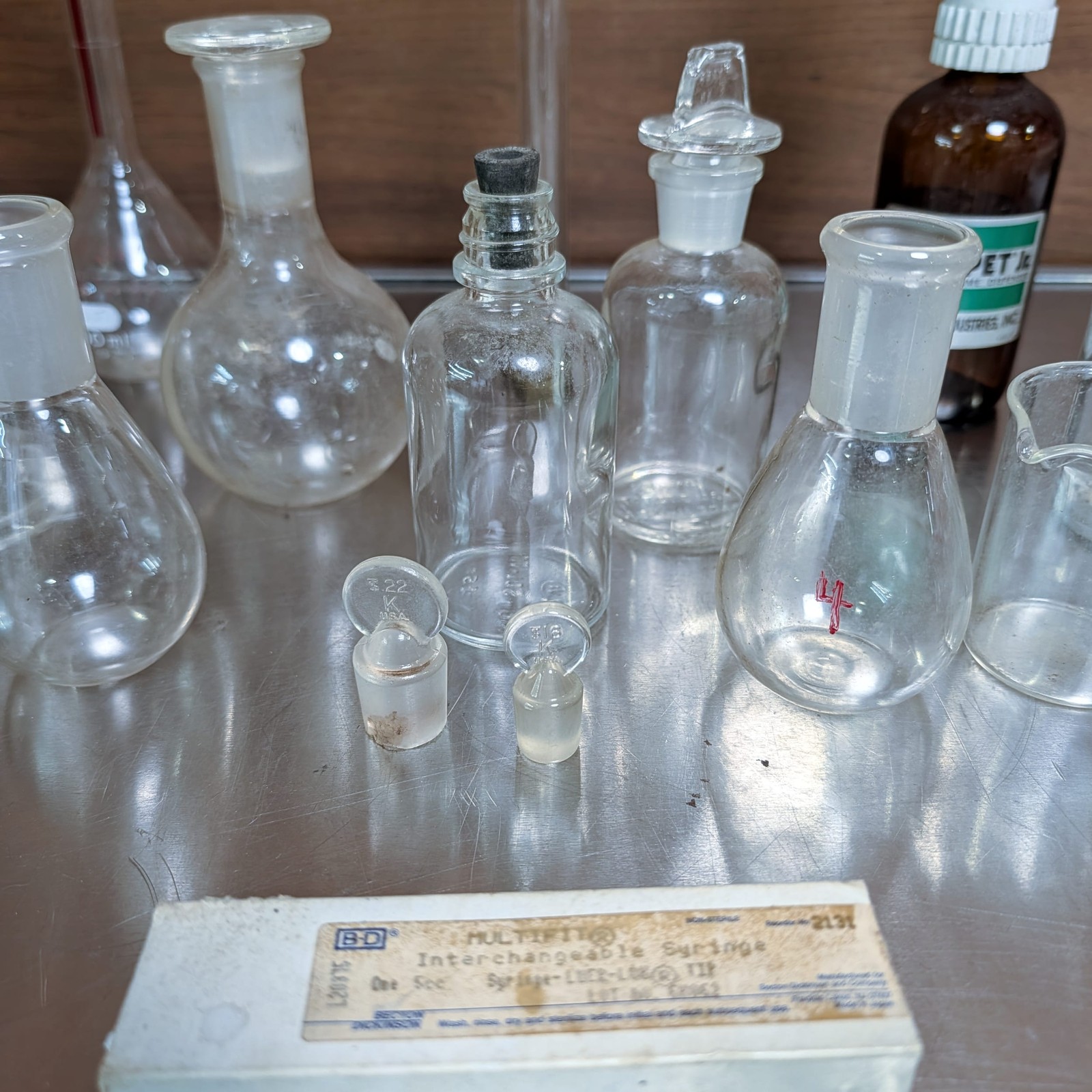 PYREX Kimax & Other Chemistry Laboratory Glass Jars Flasks Vintage Mixed Lot of