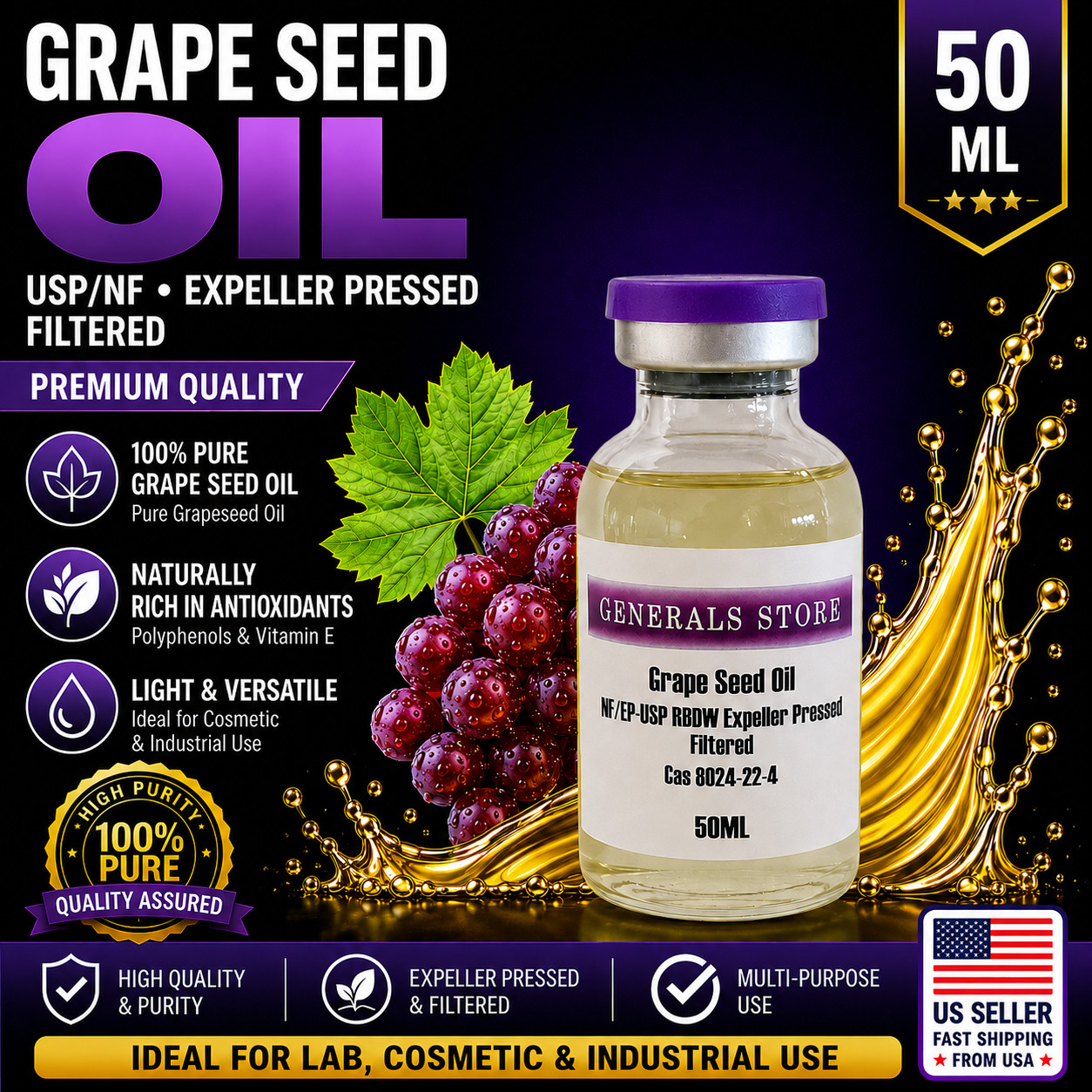 Grape Seed Oil NF/EP -USP RBDW 100 OR 50ML Vial