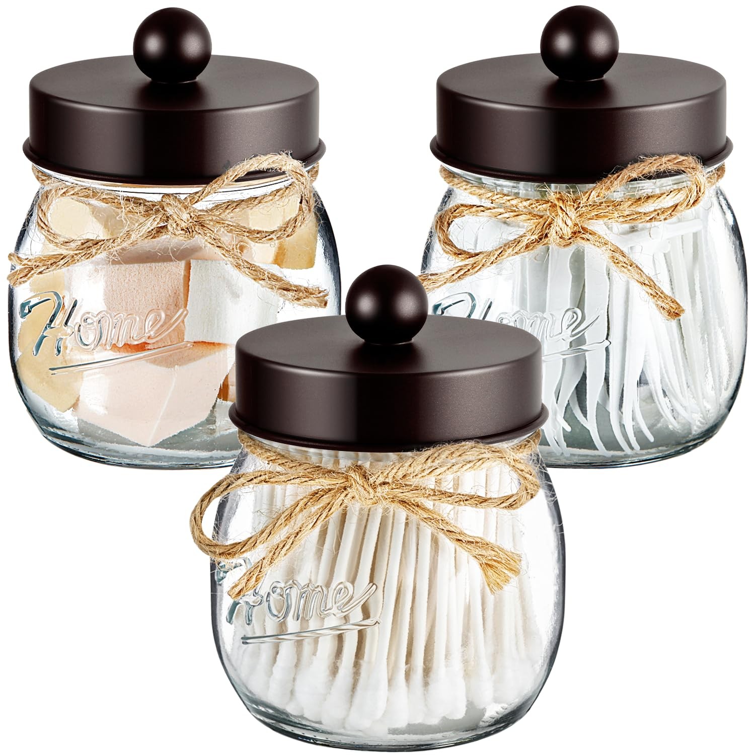 SheeChung 3-Pack Qtip Holder Bathroom Organizer, Cotton Swab Dispenser Jars Deco