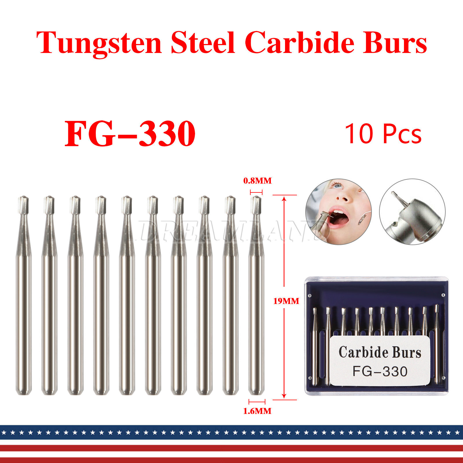 Dental Carbide Burs FG # 330 Pear for High Speed Handpiece 10 per box