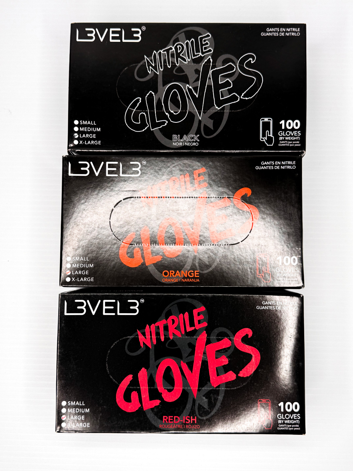 Level 3 Nitrile Gloves Large 300 Count Black Red Orange 3 Box Lot New
