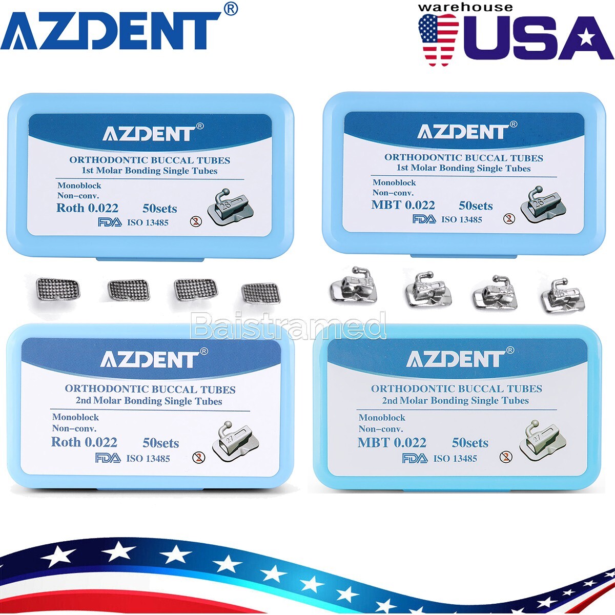 AZDENT Dental Orthodontic Buccal Tubes Roth/MBT 022/018 1st Molar /2nd Motor