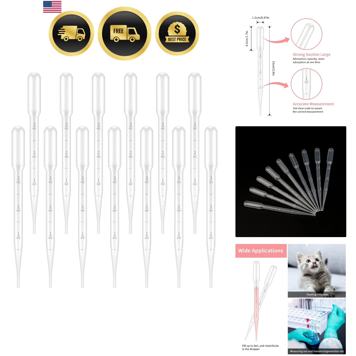 100PCS 3ml Disposable Plastic Pipettes, Essential Oils Graduated Transfer Pip…