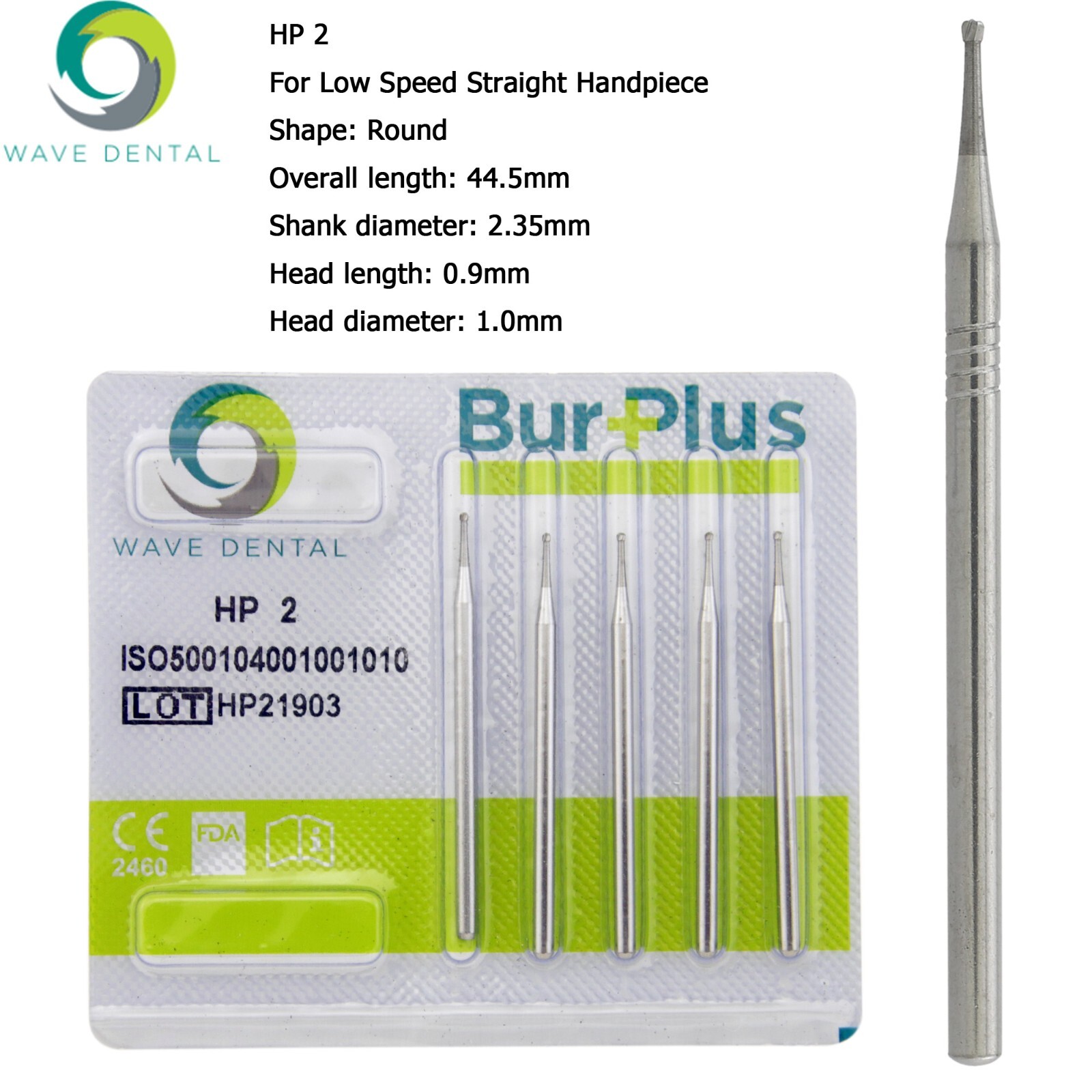 Wave Dental Carbide Burs HP Round 1/4 2 4 6 8 For Low Speed Straight Handpiece