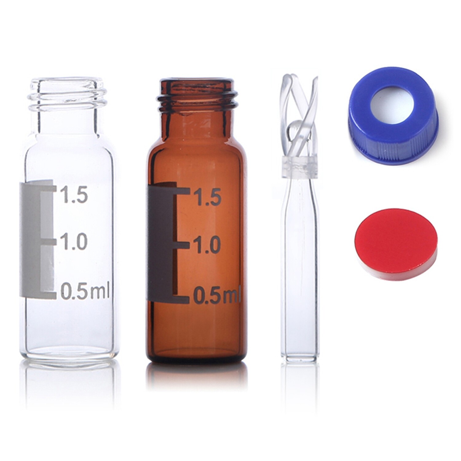 1000PCS 2ml Clear/Amber Vials+Screw Caps PTFE w/Writing Area+250uL Vials Inserts