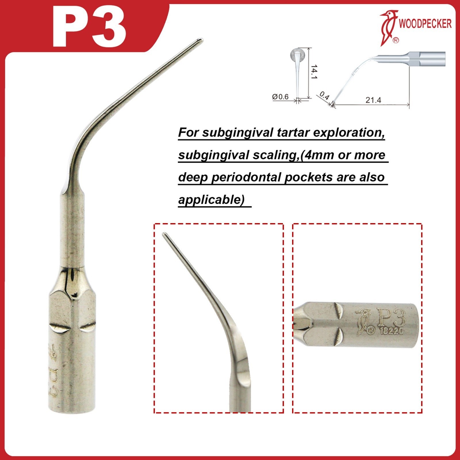 US Original Woodpecker Dental Scaler Tips Scaling Tip G1 G2 G4 P1 P3 For EMS