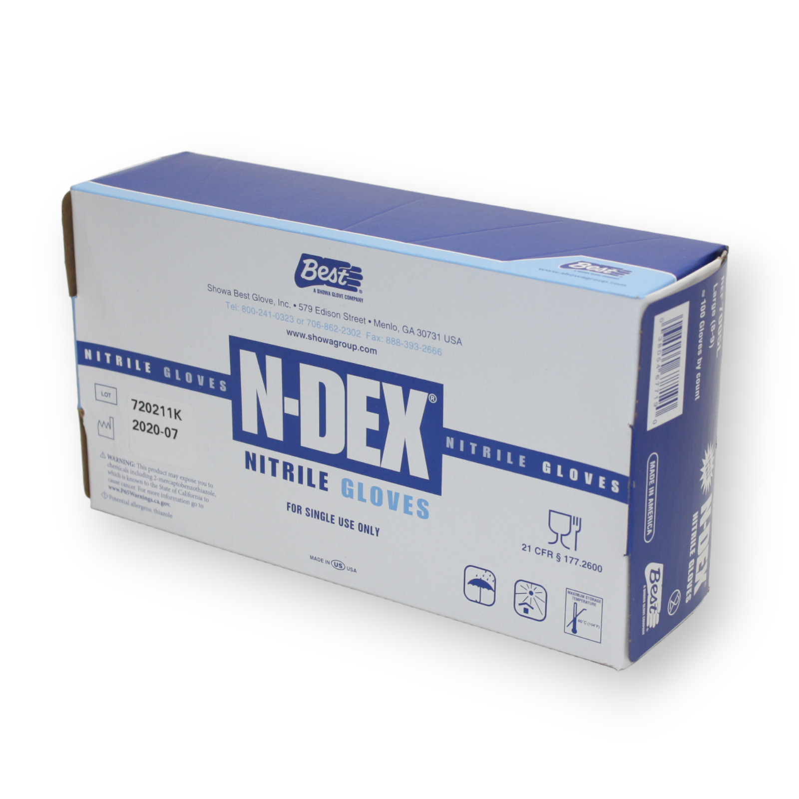 SHOWA N-Dex 7005 L Nitrile Gloves Large Made in USA 20 boxes (2000 Gloves Total)