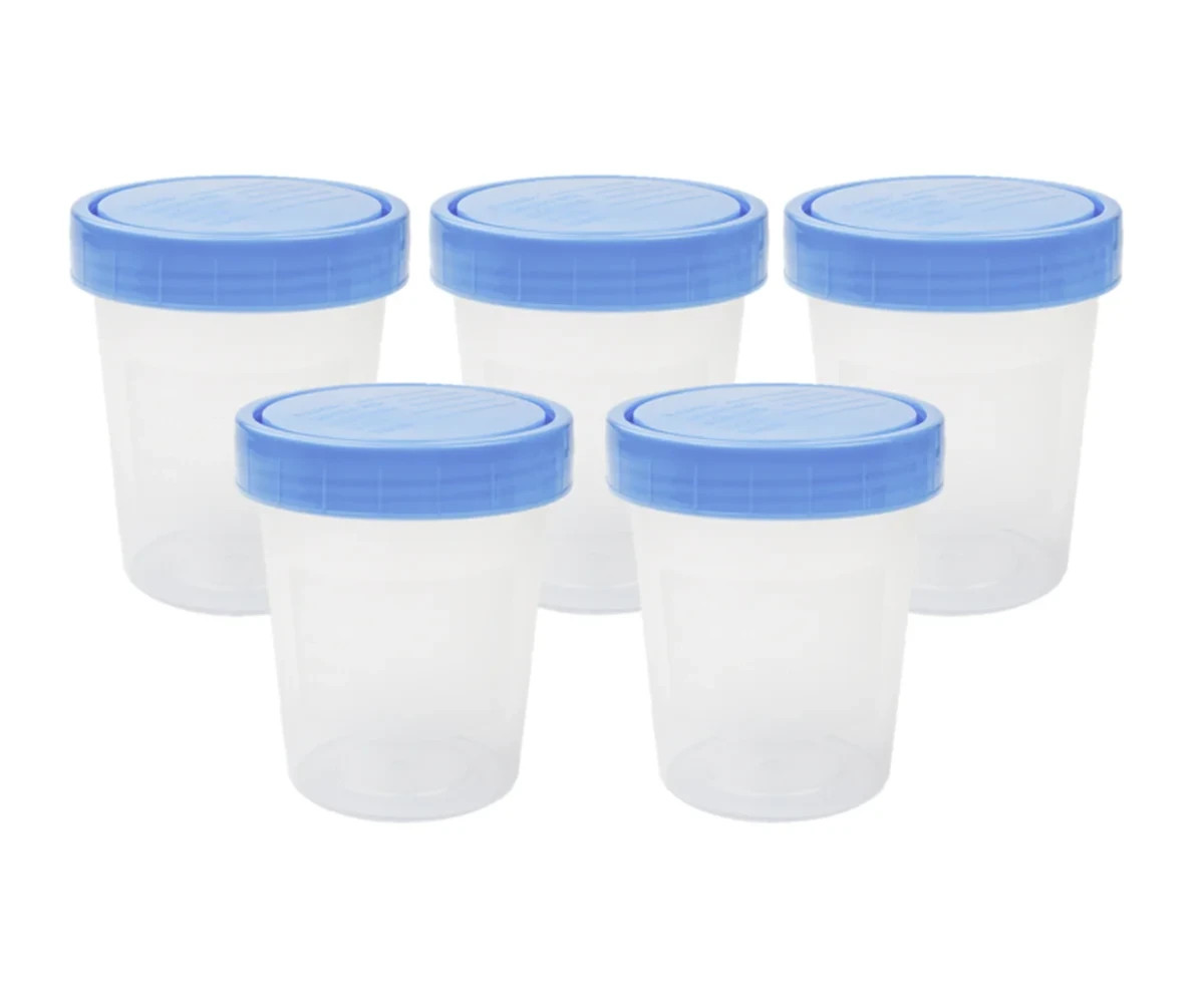 5 Sterile Specimen Cups Urine Collection 120mL – 4oz (W/ Seal LID Name Room Dr)