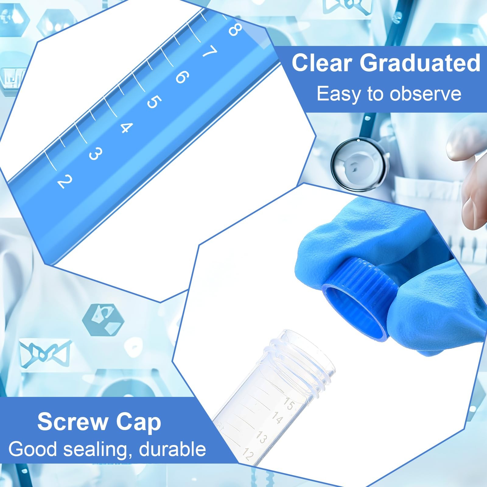 500 Pcs 15 ml Centrifuge Tubes Sterile Plastic Test Tubes with Screw Caps Pol…