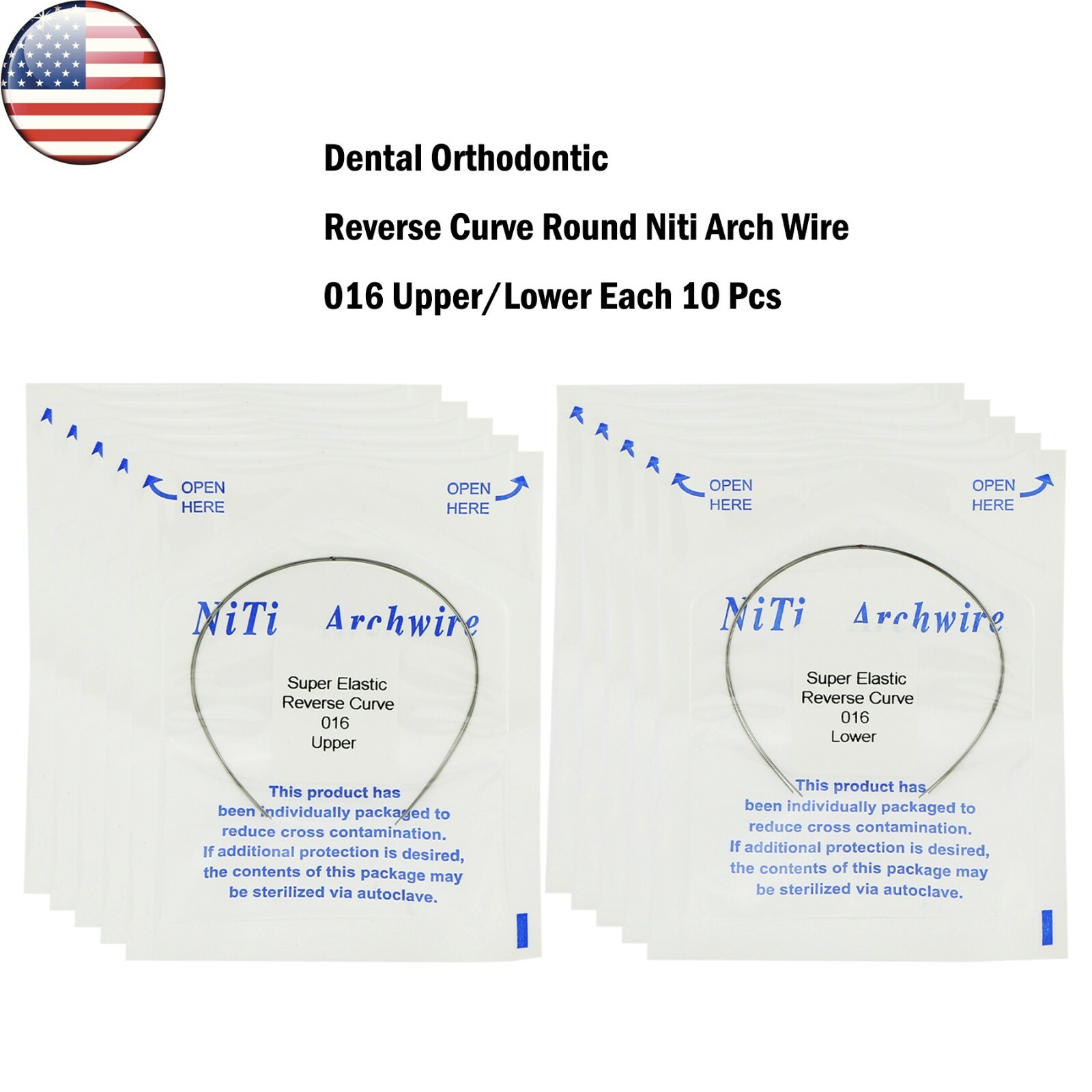 US 20 Pcs Dental Orthodontic Reverse Curve Round Niti Arch Wire Upper/Lower