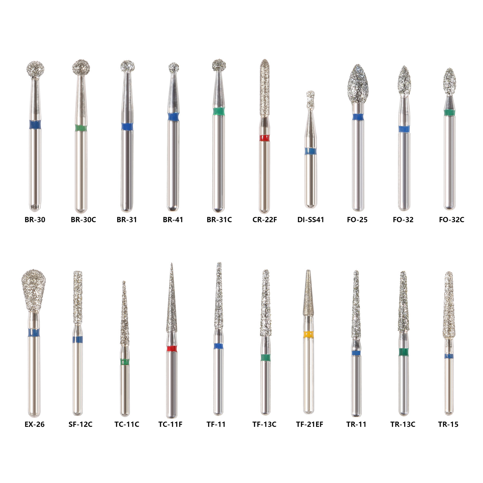 100x Dental Dentist Diamond Bur Bits Drill FG 1.6mm 20 Types USA ZX3