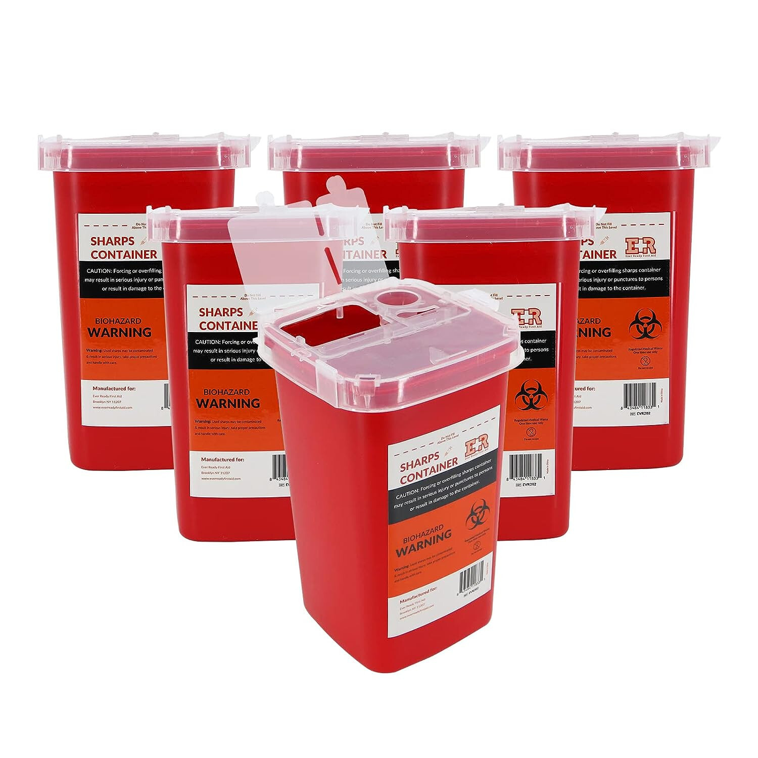 Ever Ready EVR202 Sharps Container Waste Disposal 1 Quarts / 32oz – RED 6PCS