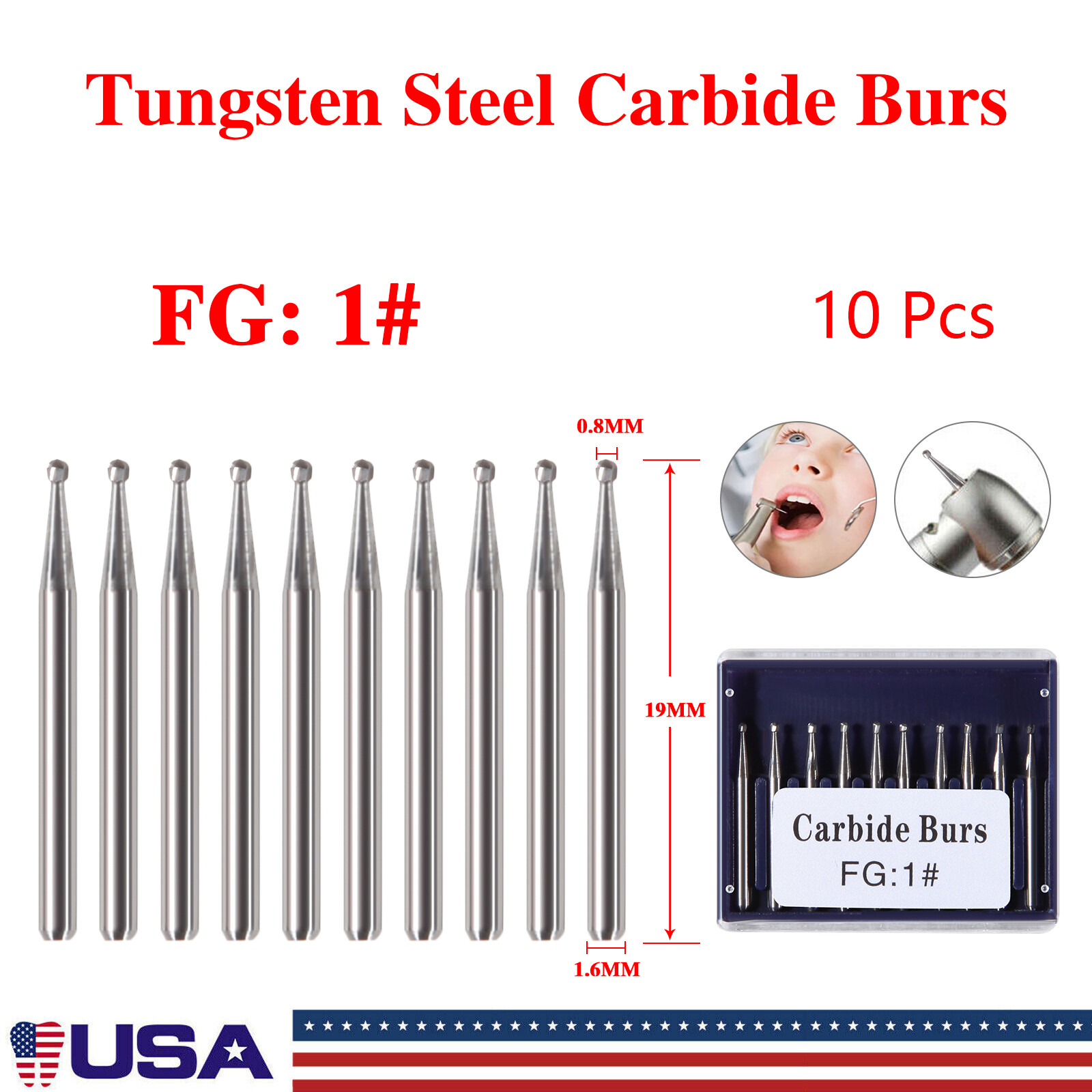 Carbide Burs FG Friction Grip CROSS CUT FISSURE ROUND END Pkg/10