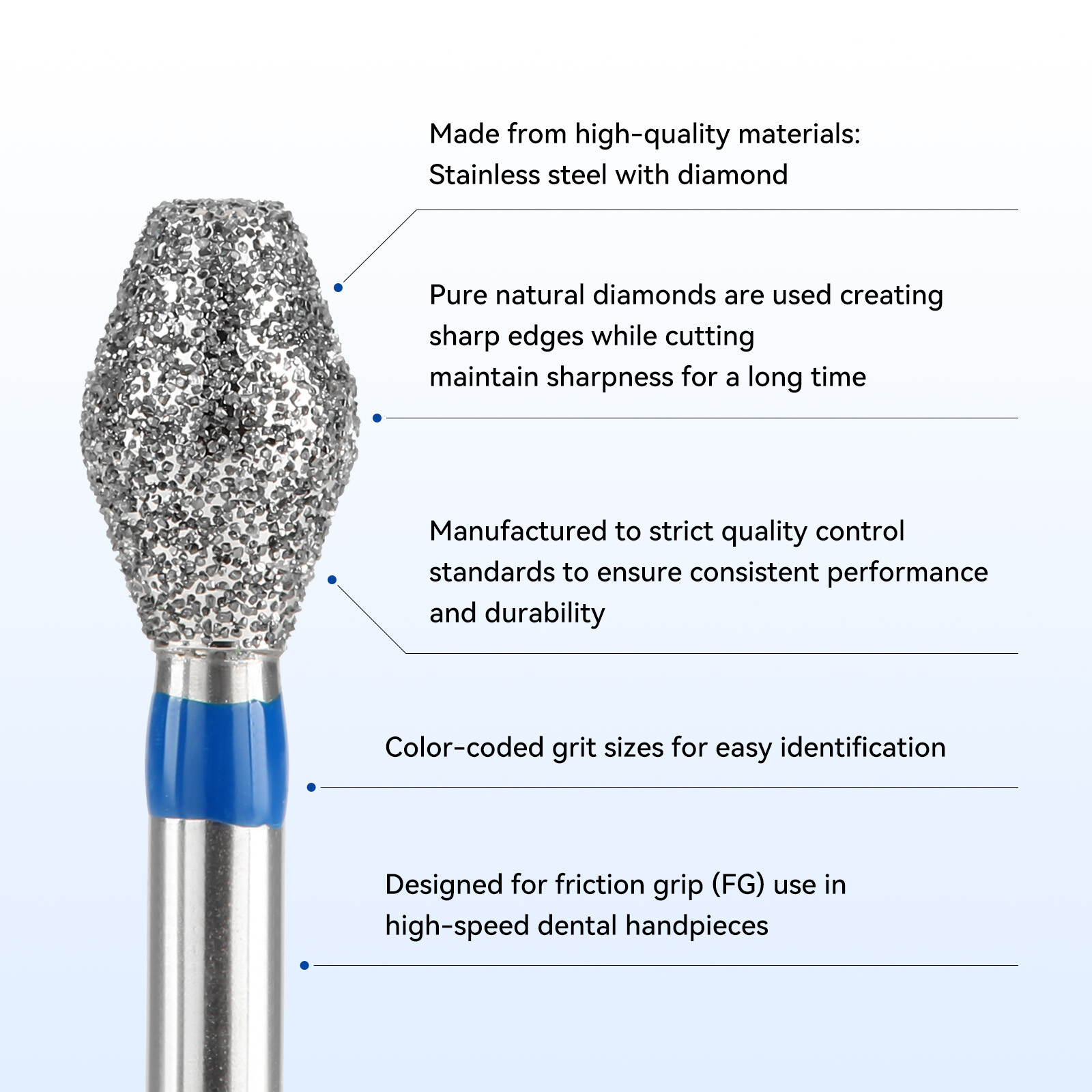 Up to 50pcs Dental FG Diamond Burs Barrer/Long Pear Shape fit High Spped Handpie