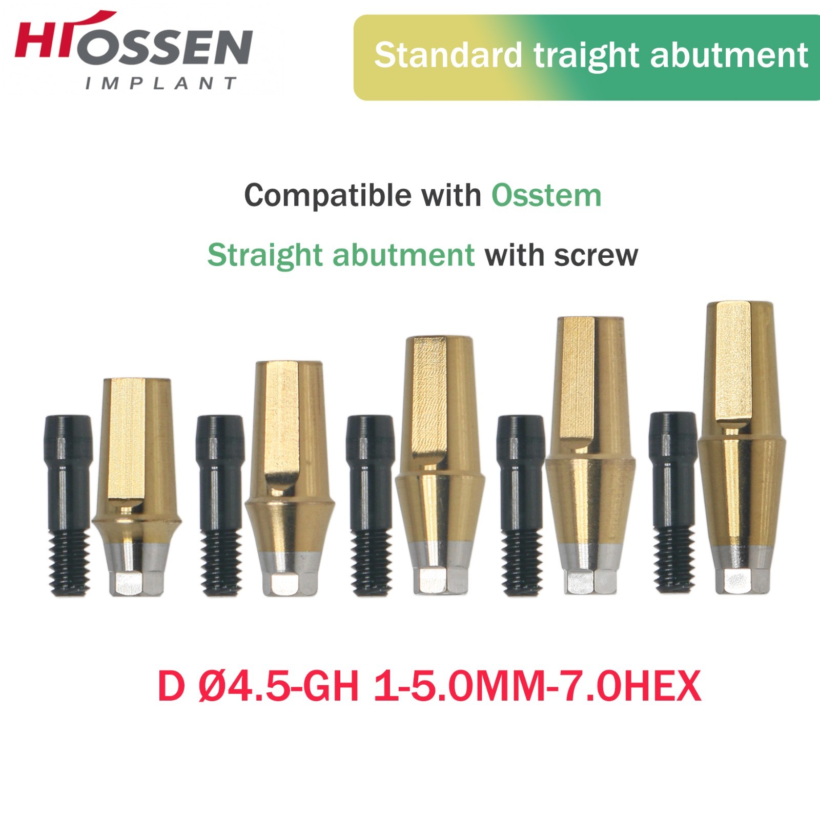 Osstem Hiossen Ti Cemented Straight Abutment Hex Mini/Regular Platform 1-6mm GH