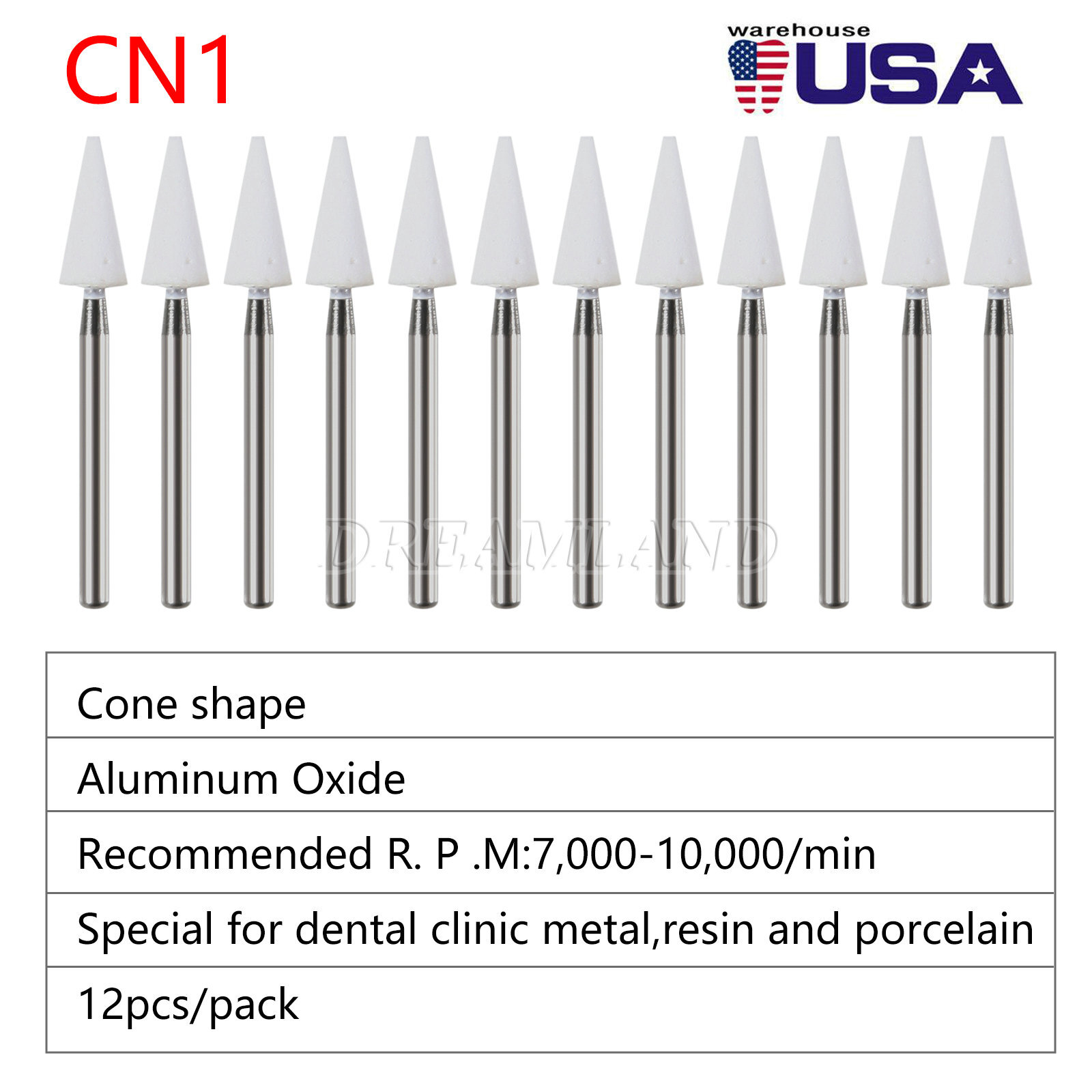 White Mounted Stone Bur FG CN1 (12 per box) Mounted Abrasion Point