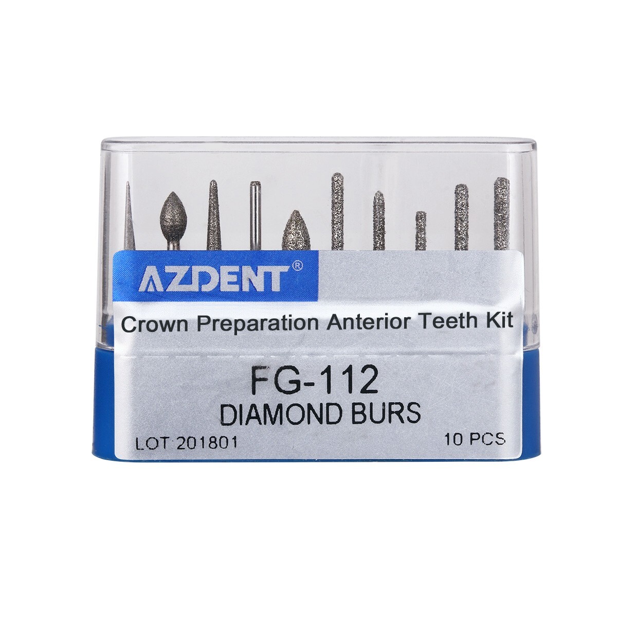10pcs Dental Diamond Burs High Speed FG-112 Crown Preparation Anterior Teeth Kit