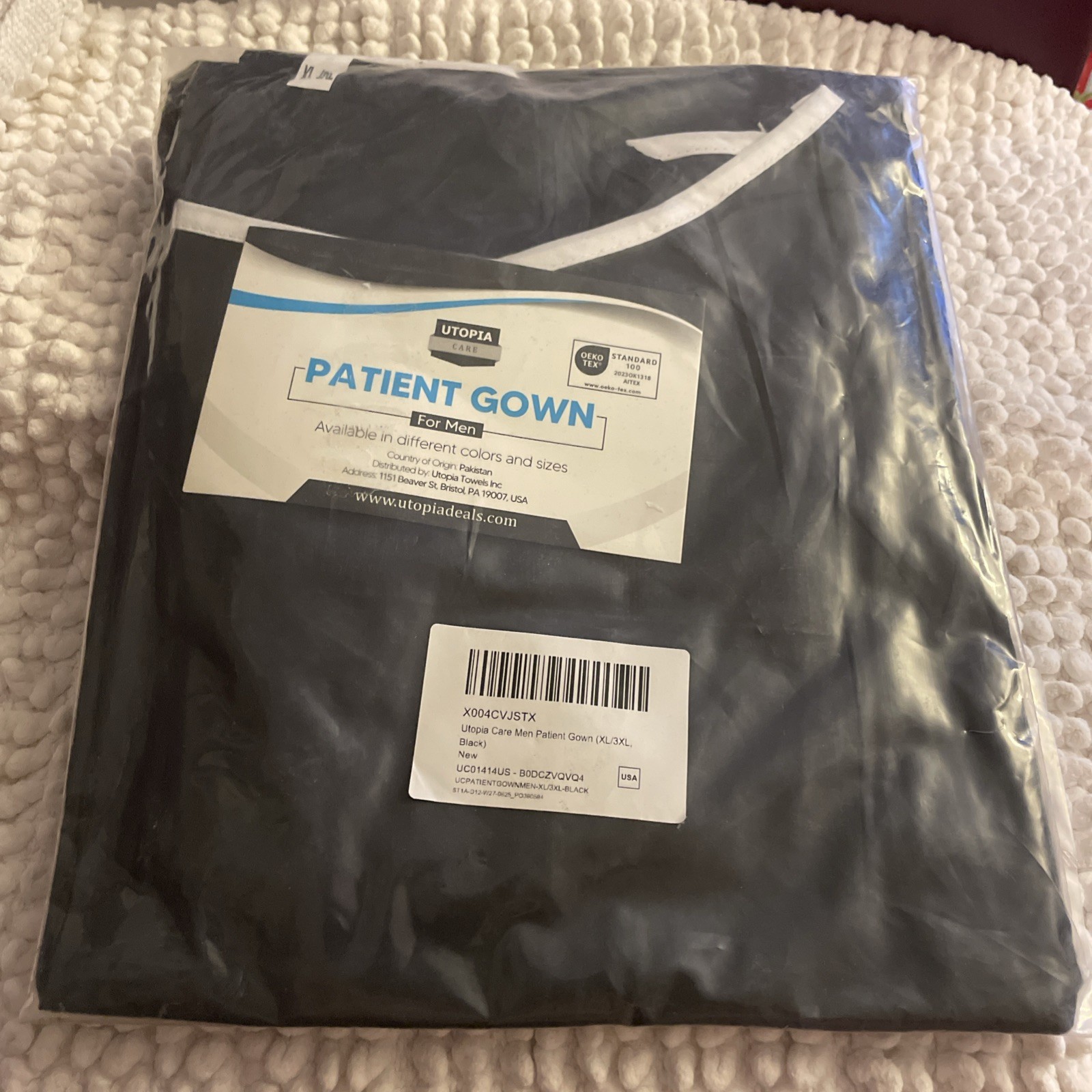 Utopia Care Patient Gown for Men Size fits (XL/3XL, Black) New