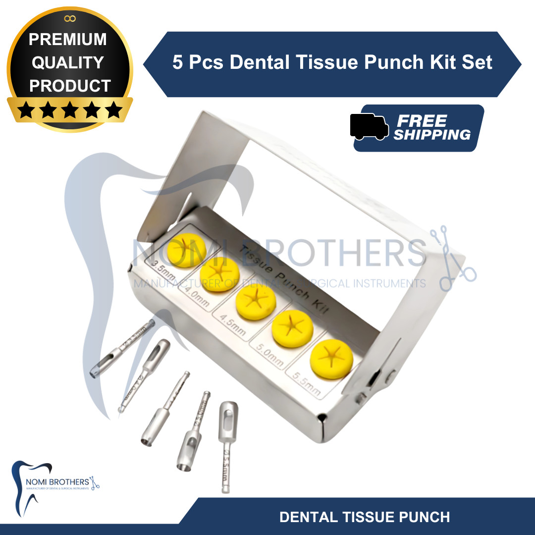5 Pcs Dental Tissue Punch Kit set Surgical Surgery + Box Holder Autoclavable CE
