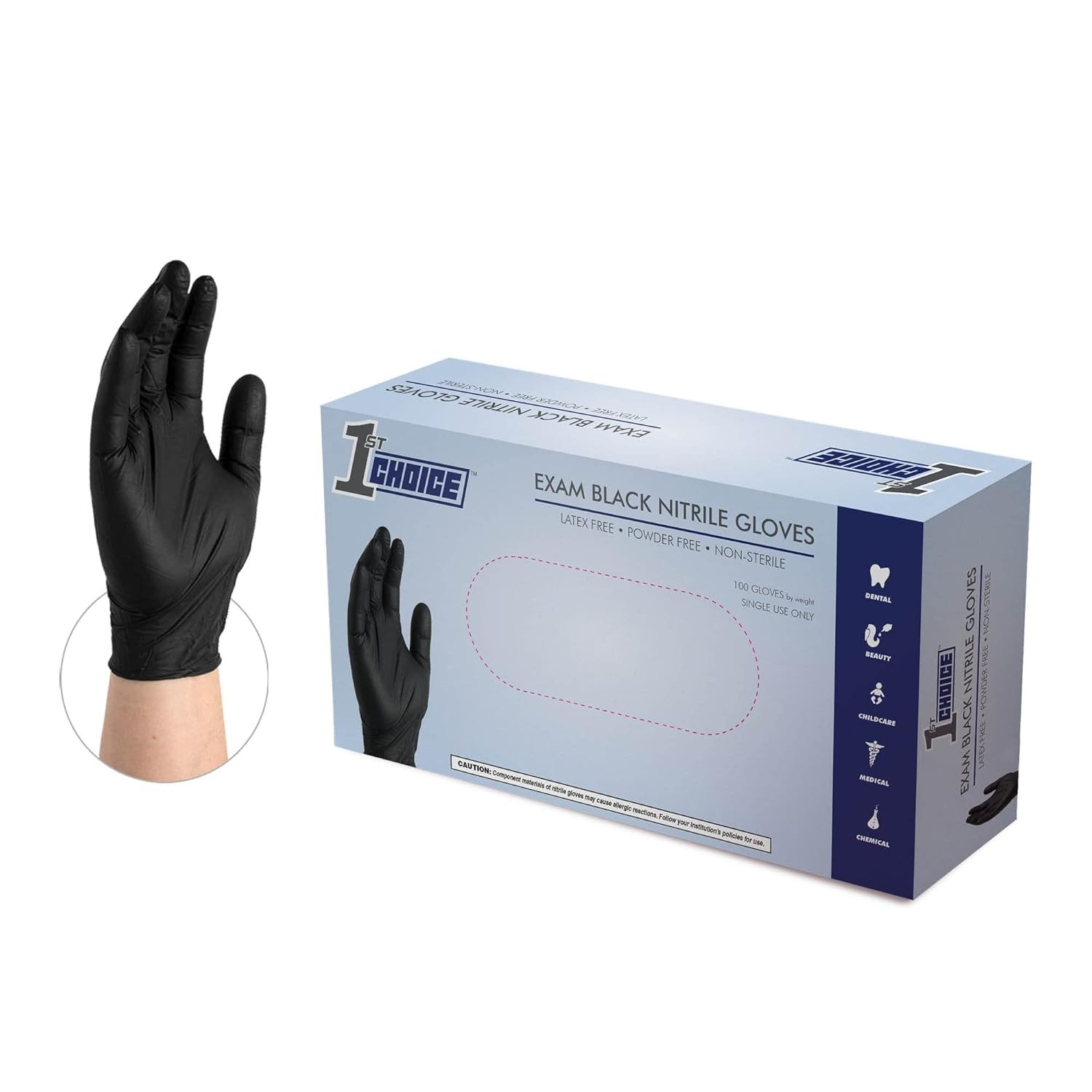 1st Choice Black Nitrile Gloves Box of 100 Large (Pack 100),