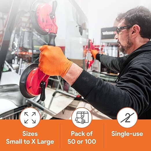 First Glove Grip 8 Mil Orange Nitrile Diamond textured Gloves