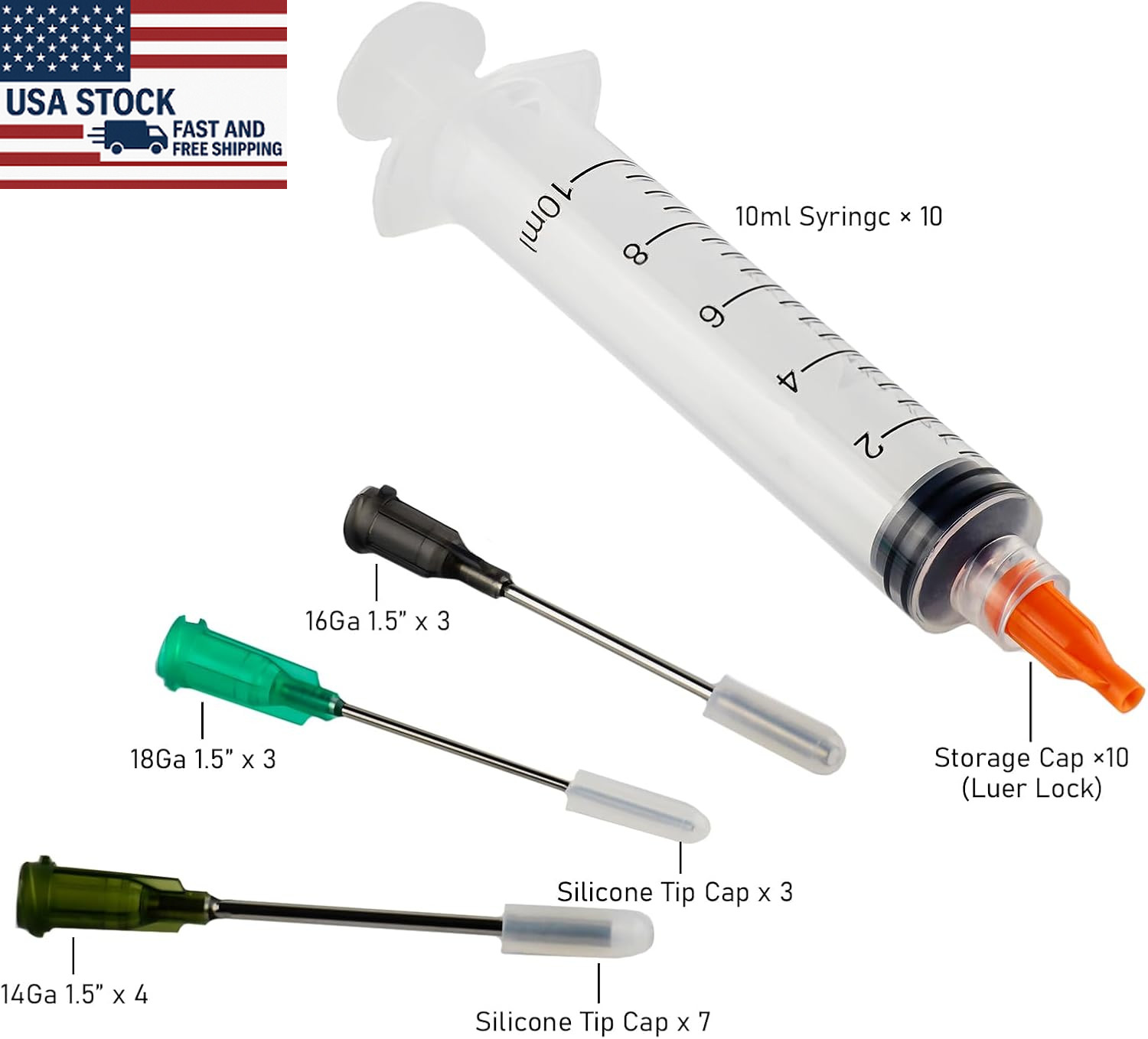 10ml Glue Applicator Syringe with 14G/16G/18G Blunt Tips – For Ink, Epoxy, Craft