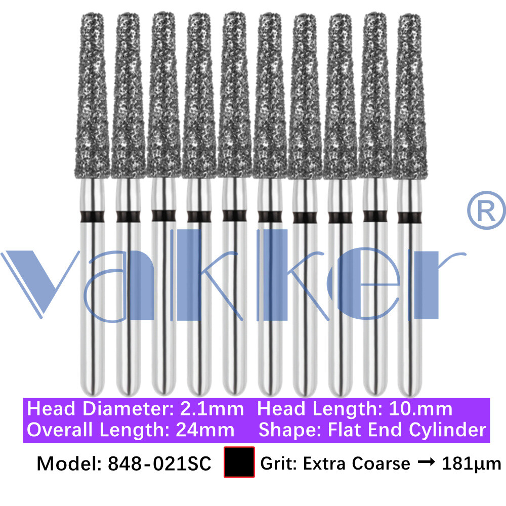 Vakker 10pc Diamond Bur Modified Flat End Taper Handpiece Bur Fine Medium Coarse