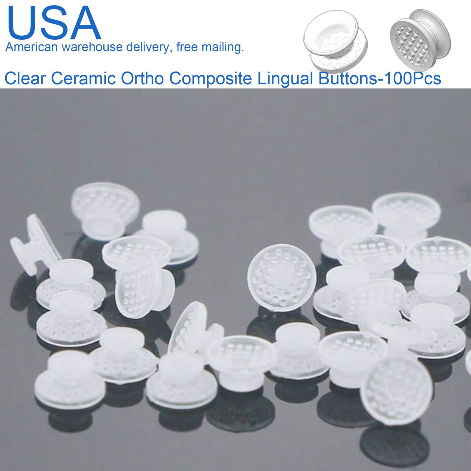 100Pcs Composite Dental Orthodontic Ceramic Clear Lingual Button Bondable Round
