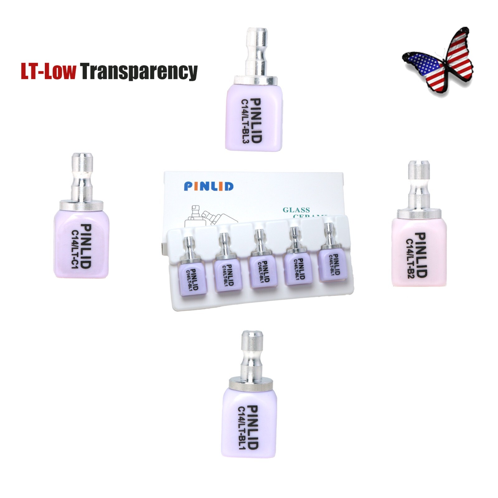 US 5pcs/Box Lithium Disilicate Blocks Dental Lab C14 LT Glass Ceramic CAD/CAM