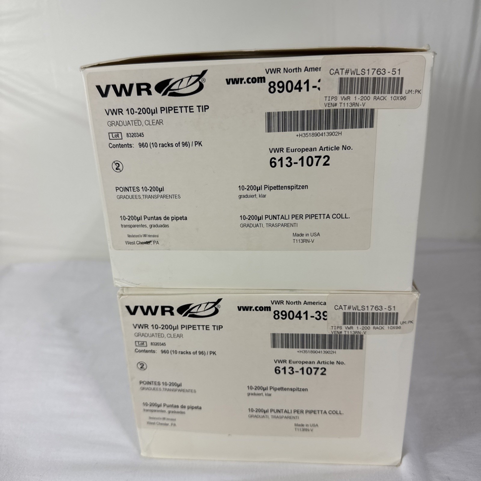 Pipette Tips VWR 89041-390 1-200 uL Pipette Tips – 960 Tips 613-1072