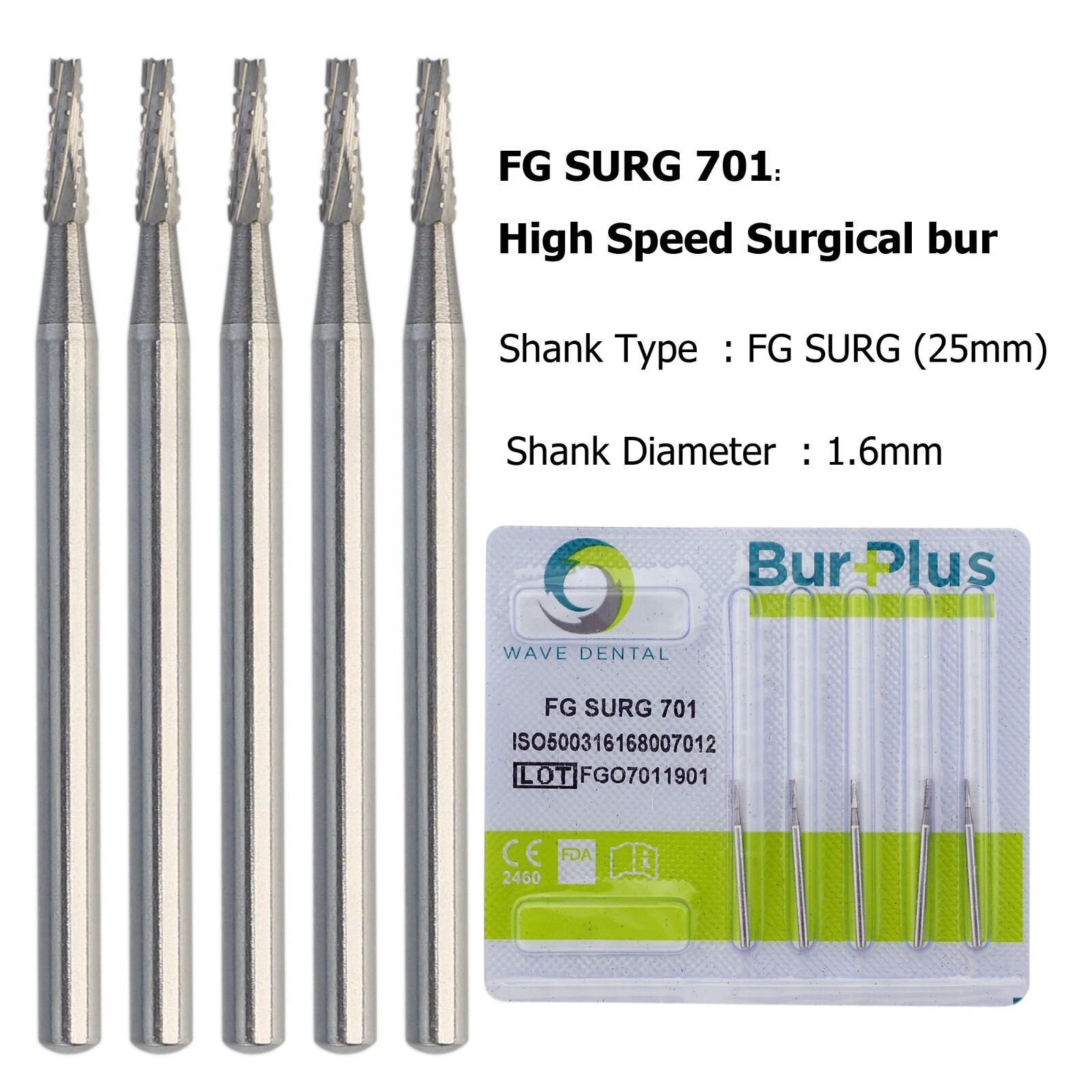 Wave Dental 701 Surgical Bur 701L SL Burs Long Shank Carbide High Speed FG SURG