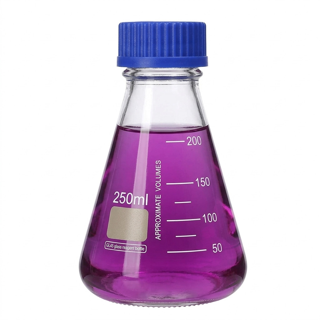 Borosilicate Glass Media Bottle Conical Flask GL45 Blue Cap Leakproof Lab