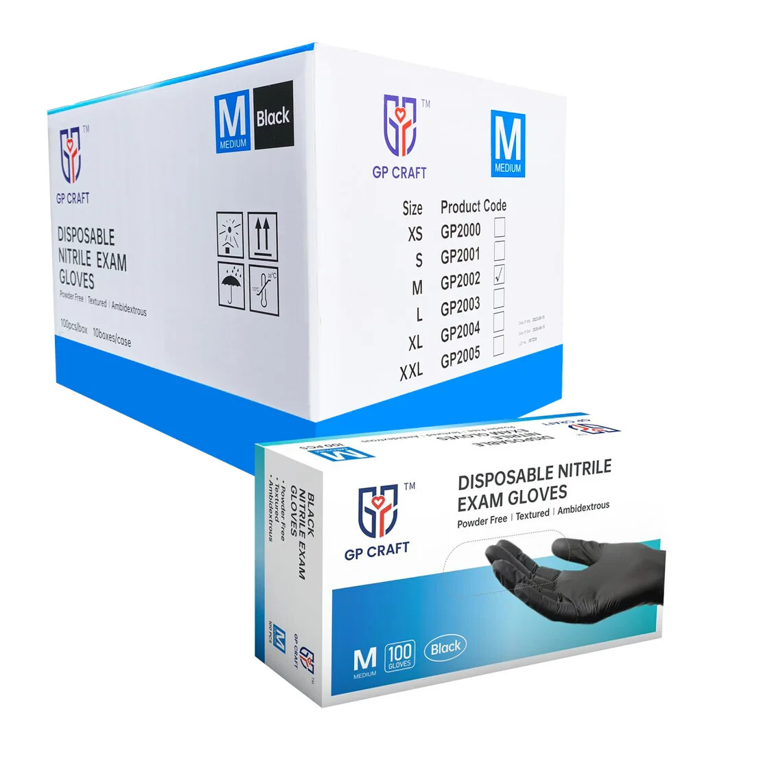 GP Craft Black Nitrile Gloves – 1,000 Count, Latex-Free, Powder-Free, 5Mil Thick