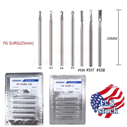 FGOS FGXL Dental Surgical Carbide Burs 25mm Cross Cut Flat End Taper Fissure