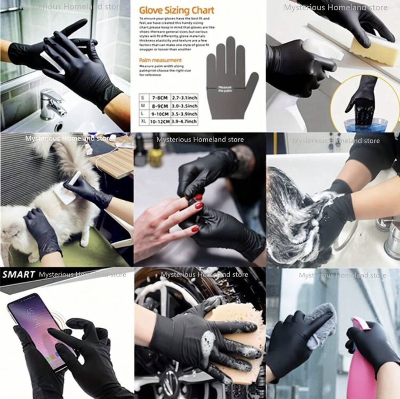 20/100pcs Black Nitrile Gloves Disposable Powder Free Cleaning