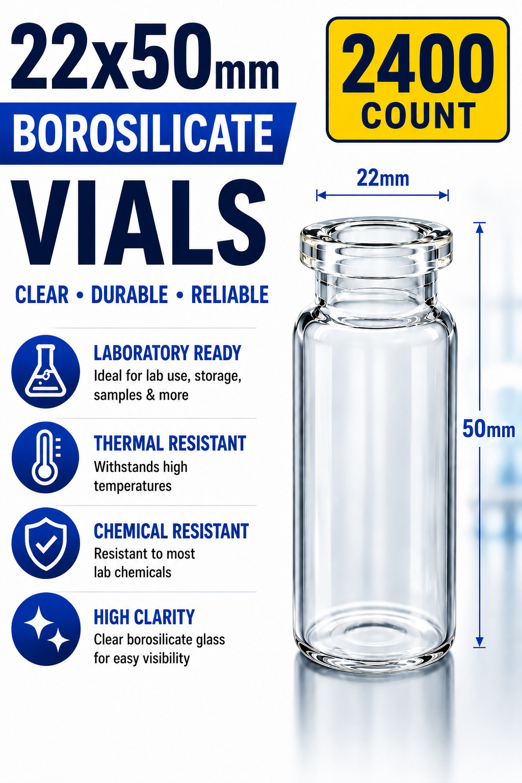 (2400PCS) 10ml Tall Sample Vials Clear Glass Bottle 20mm Crimp Top Headspace F3