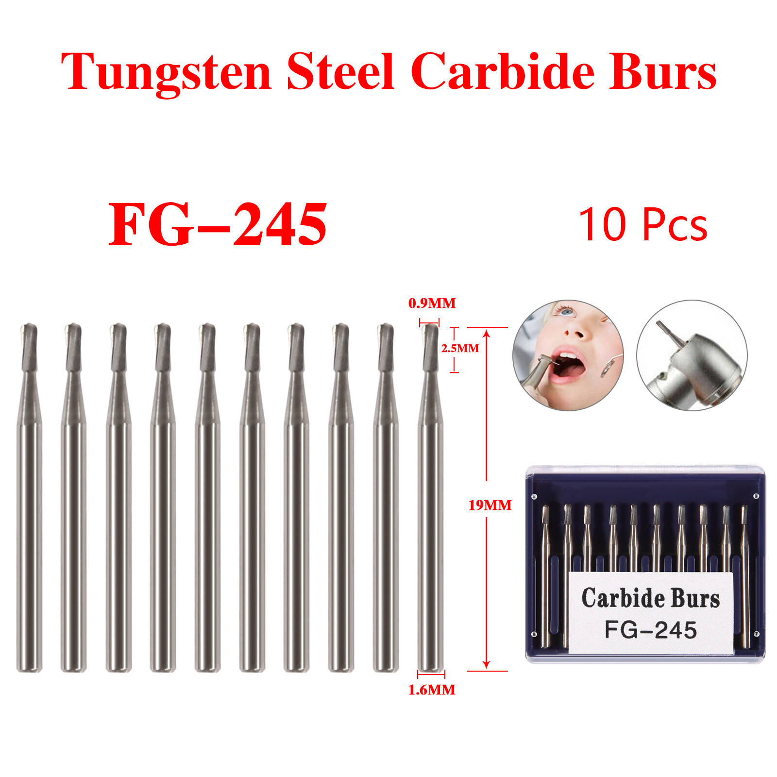Dental FG-245 Tungsten Steel Carbide Burs Pear Drills for High-Speed Handpiece